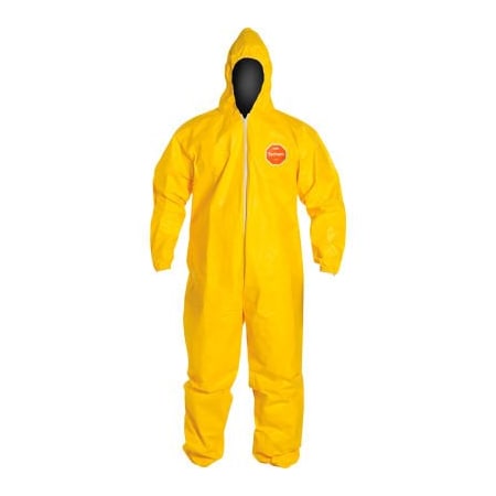 Dupont Standard Fit Hood. Stormflap. Elastic Wrists and Ankles. Storm Flap with Adhesive Closure. Yellow. XL QC127BYLXL001200